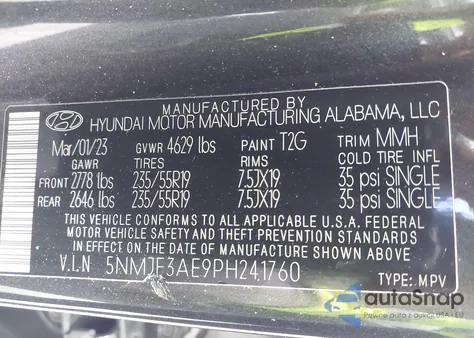 2023 Hyundai Tucson Sel from USA, damaged, VIN 5NMJF3AE9PH241760